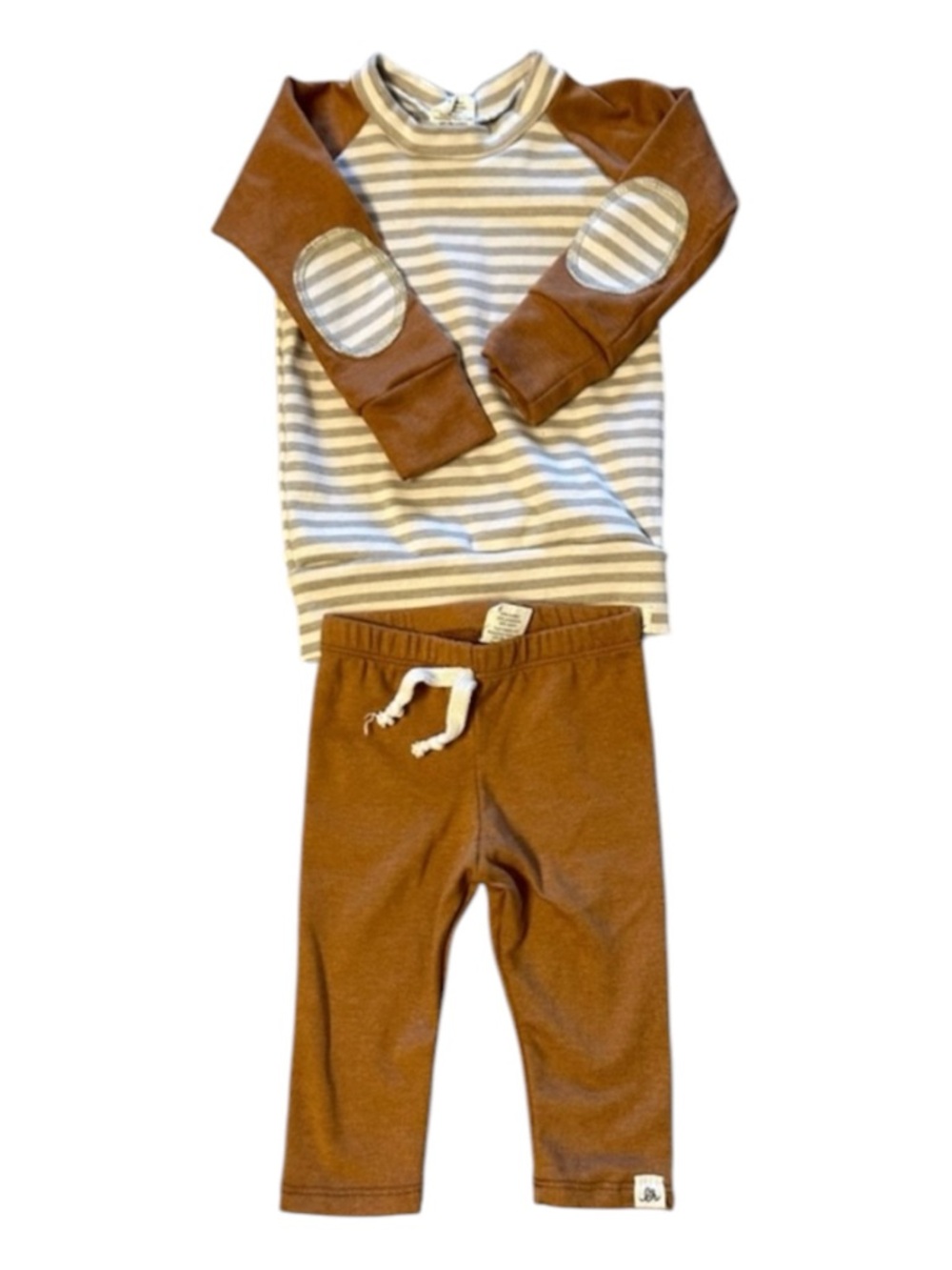 Lulu and Roo (Little Road Co) striped crew neck with matching elbow pads